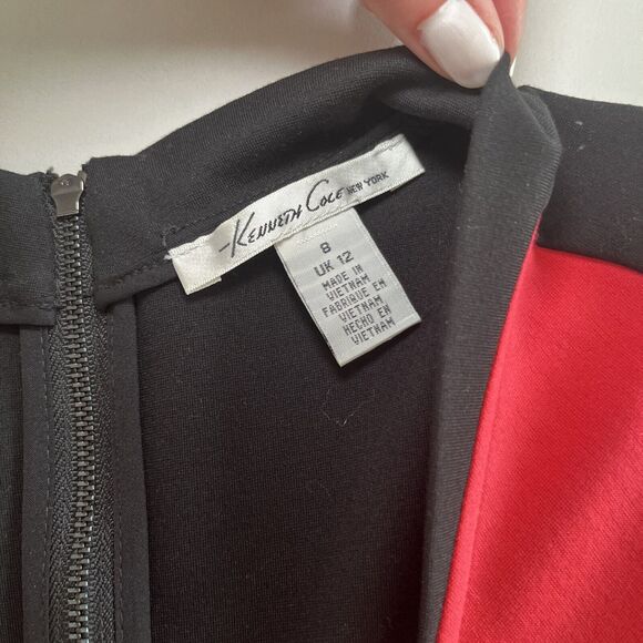 Kenneth Cole Womens Color Block Sleeveless Sheath Dress Coral & Black Size 8 EUC - Picture 2 of 10